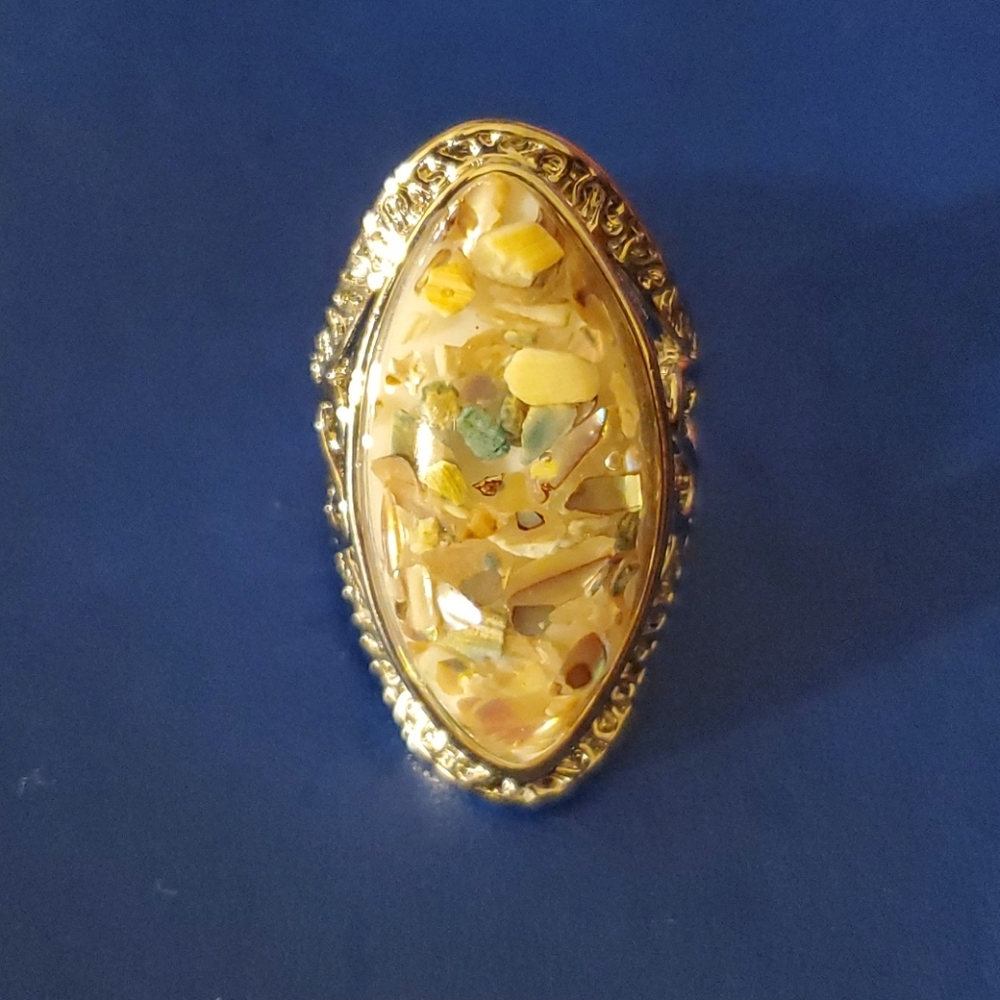 Mother of pearl,Chip Encased in Lucite Silver Tone